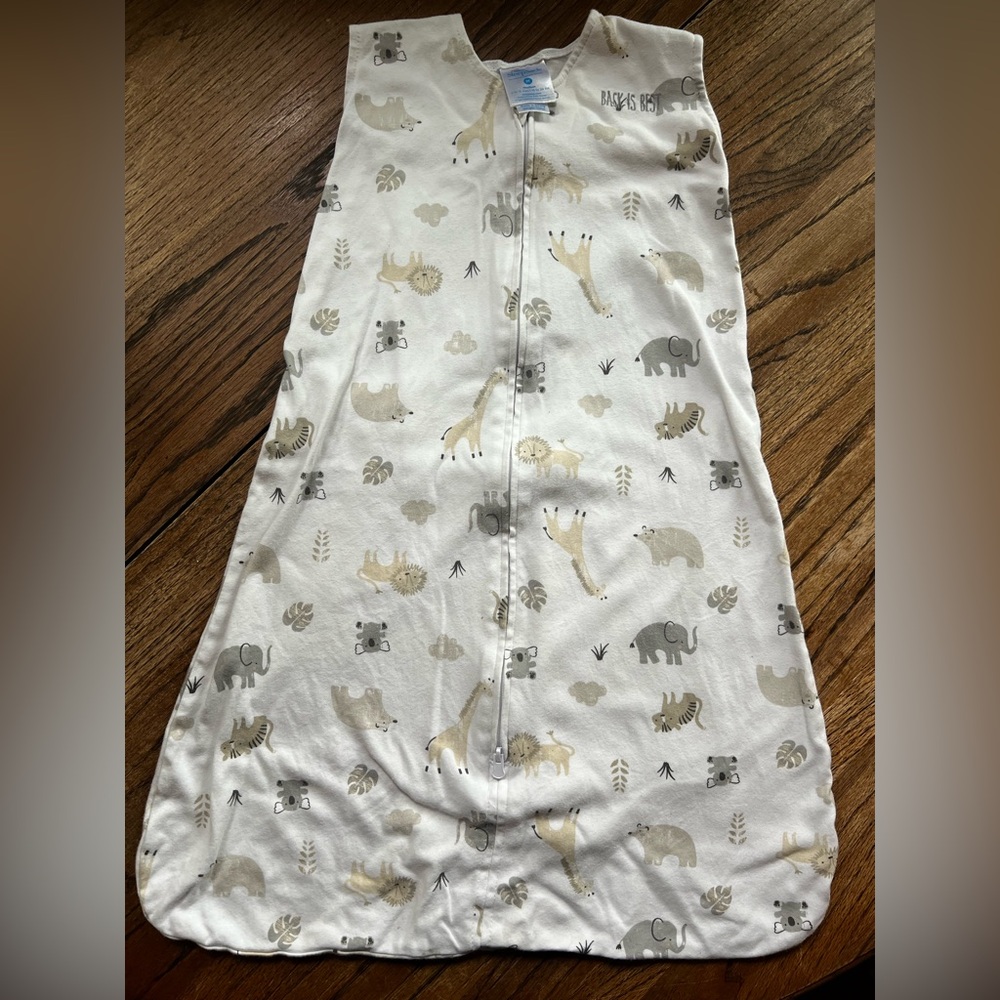 Halo Baby White Sleep Sack with Gray and Tan Safari Animals